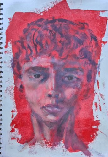 Melancholy Boy on Red